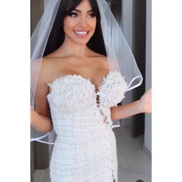 TWEED CREAM MAXI GOWN DRESS - Picture 5 of 6